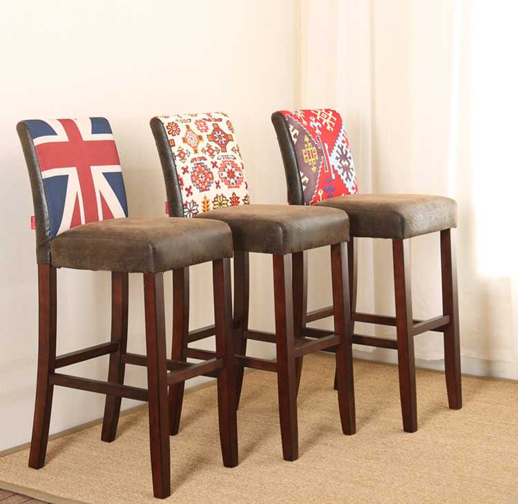 Custom produce pattern PU leather upholstered bar chair