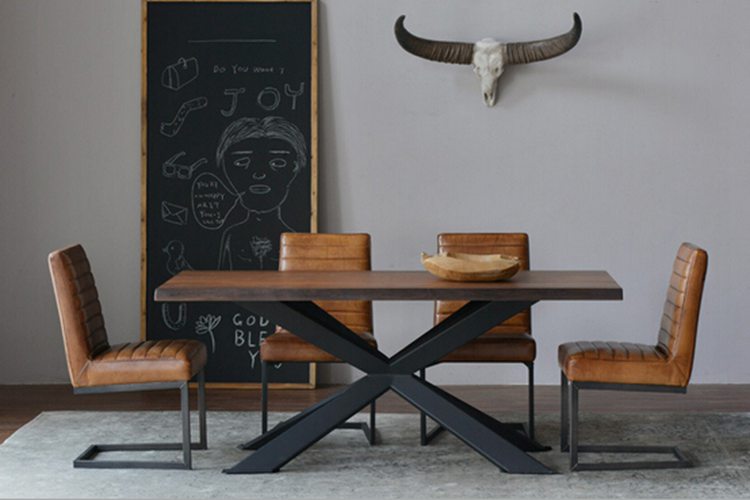 Retro American country style wooden with metal loft dining table,durable cheap vintage industrial wooden loft table